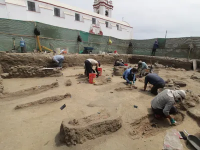 The cemetery is located near a Spanish colonial church built in Huanchaco, Peru, around 1535.