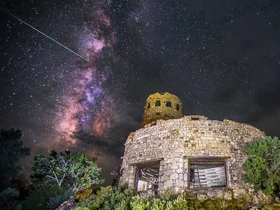 A Perseid meteor burns up against the night sky over Big Bend National Park.