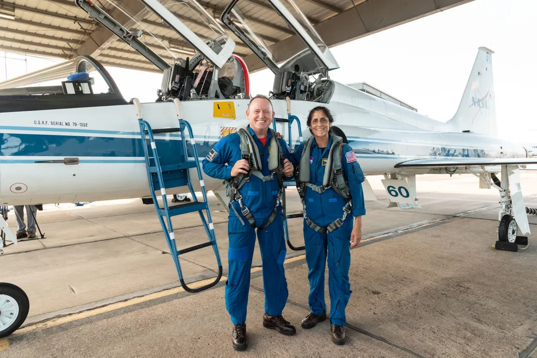 Butch Wilmore and Suni Williams, the Starliner crew, pose here with a T-38.