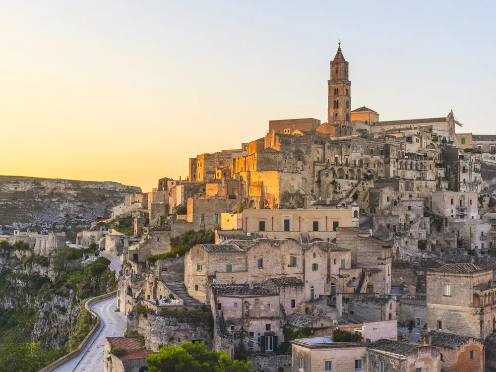 Ancient city illuminated by sunrise