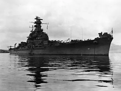USS South Dakota (BB-57) anchored in Hvalfjordur