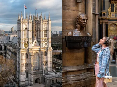 “It could take you a lifetime, or several lifetimes, to learn the history here,” says one member of the abbey staff. Left, the West Towers, completed in 1745.